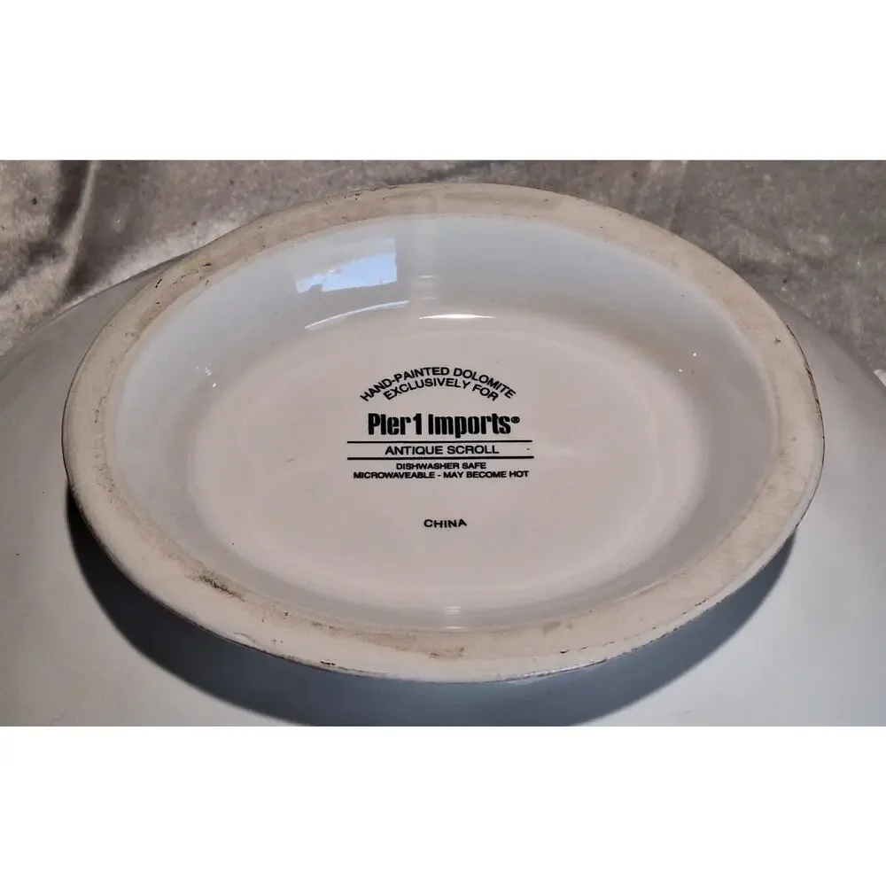 Pier 1 Imports Antique Scroll Oval Covered Vegetable Serving Dish Dolomite 10.25